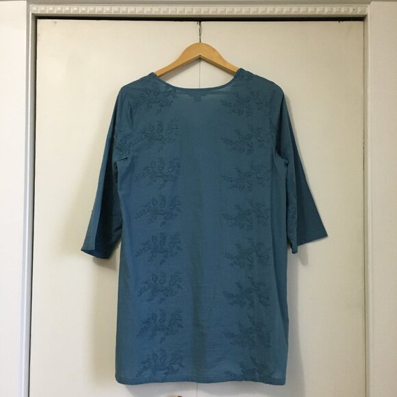 April Cornell Denim Blue Floral Embroidered Cotton Mini Dress Or Top - Picture 2 of 16